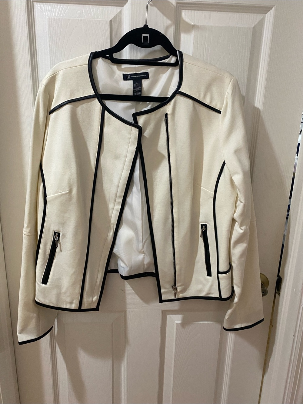 INC International Concepts Cream Blazer with Black Piping
